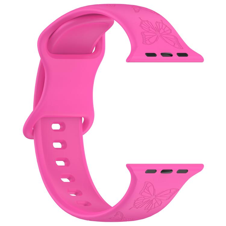 For Apple Watch 46mm / 49mm / 45mm / 44mm Kalebol 8-shaped Buckle Butterfly Embossed Silicone Watch Band(Hot Pink)