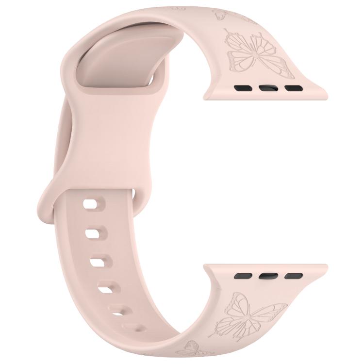 For Apple Watch 46mm / 49mm / 45mm / 44mm Kalebol 8-shaped Buckle Butterfly Embossed Silicone Watch Band(Sand Pink)