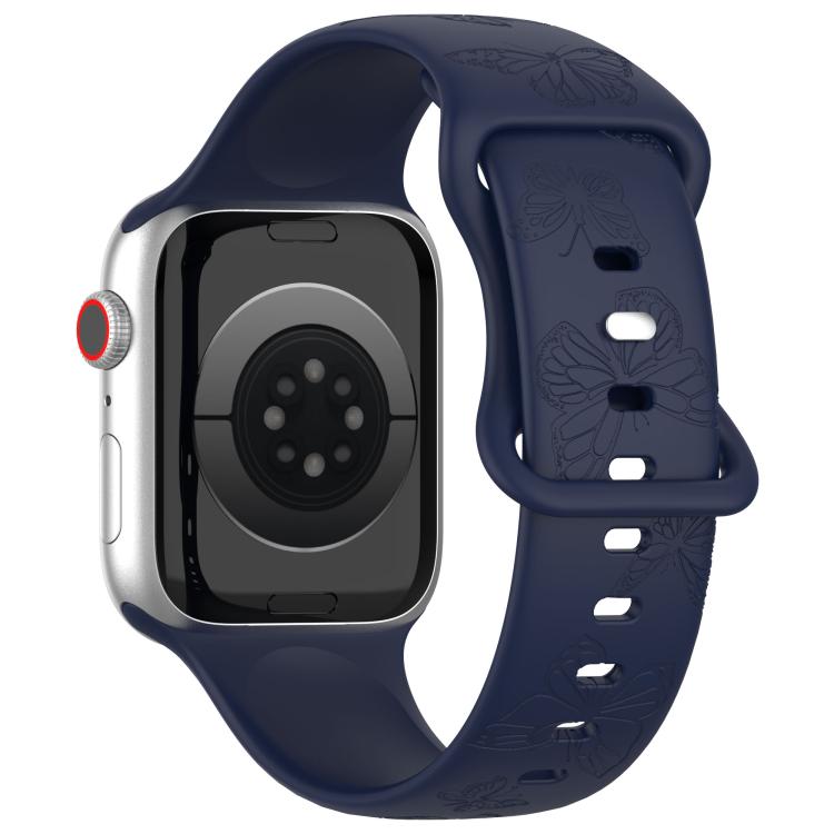 For Apple Watch 46mm / 49mm / 45mm / 44mm Kalebol 8-shaped Buckle Butterfly Embossed Silicone Watch Band(Dark Blue) - free shipping - PMc TechLife - Order now!