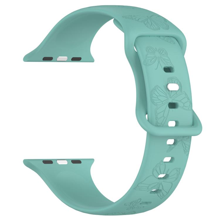 For Apple Watch 46mm / 49mm / 45mm / 44mm Kalebol 8-shaped Buckle Butterfly Embossed Silicone Watch Band(Cactus Green)
