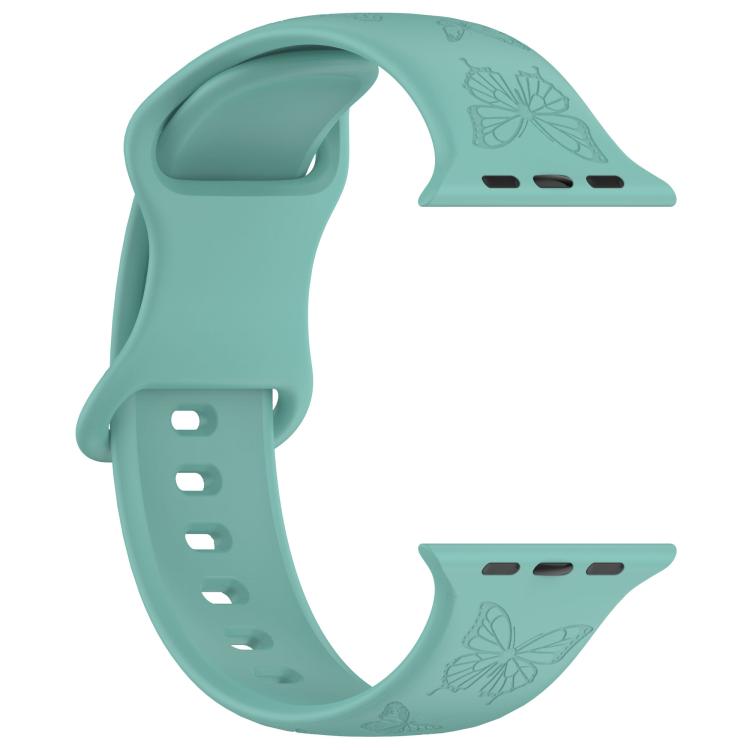 For Apple Watch 46mm / 49mm / 45mm / 44mm Kalebol 8-shaped Buckle Butterfly Embossed Silicone Watch Band(Cactus Green)