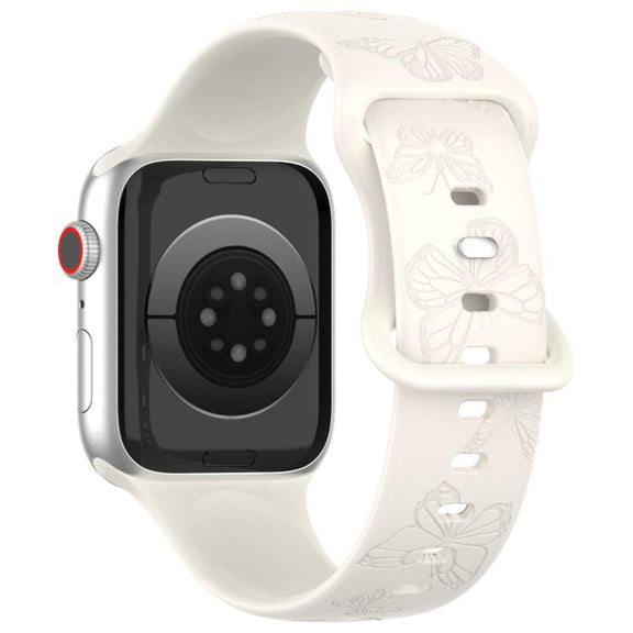 For Apple Watch 46mm / 49mm / 45mm / 44mm Kalebol 8-shaped Buckle Butterfly Embossed Silicone Watch Band(Starlight)