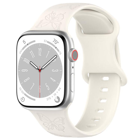 For Apple Watch 46mm / 49mm / 45mm / 44mm Kalebol 8-shaped Buckle Butterfly Embossed Silicone Watch Band(Starlight)