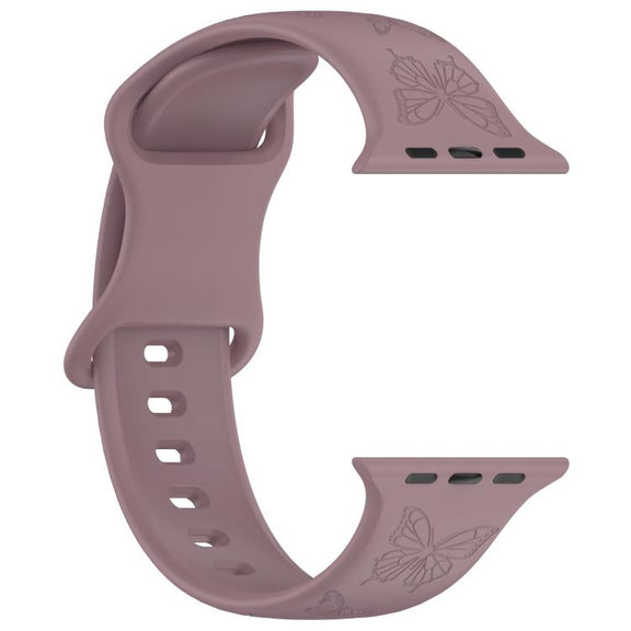 For Apple Watch 46mm / 49mm / 45mm / 44mm Kalebol 8-shaped Buckle Butterfly Embossed Silicone Watch Band(Smoky Purple)