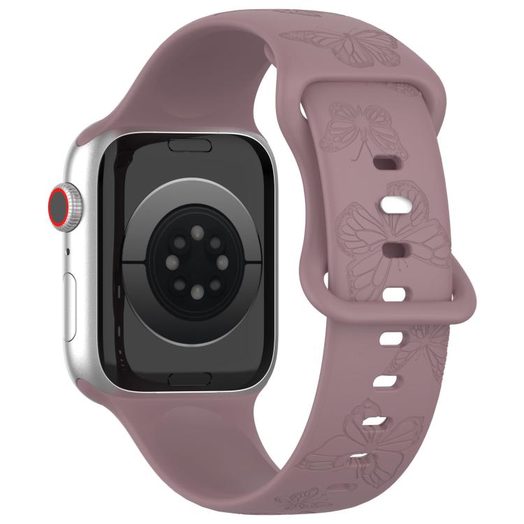For Apple Watch 46mm / 49mm / 45mm / 44mm Kalebol 8-shaped Buckle Butterfly Embossed Silicone Watch Band(Smoky Purple)