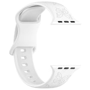 For Apple Watch 42mm / 41mm / 40mm / 38mm Kalebol 8-shaped Buckle Butterfly Embossed Silicone Watch Band(White)