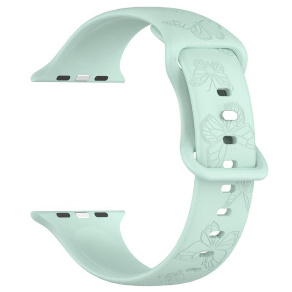 For Apple Watch 42mm / 41mm / 40mm / 38mm Kalebol 8-shaped Buckle Butterfly Embossed Silicone Watch Band(Light Green)