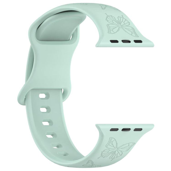 For Apple Watch 42mm / 41mm / 40mm / 38mm Kalebol 8-shaped Buckle Butterfly Embossed Silicone Watch Band(Light Green)