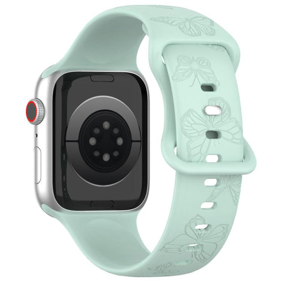 For Apple Watch 42mm / 41mm / 40mm / 38mm Kalebol 8-shaped Buckle Butterfly Embossed Silicone Watch Band(Light Green)