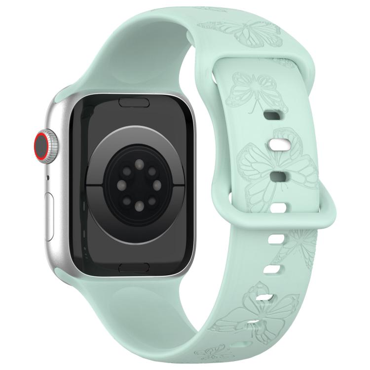 For Apple Watch 42mm / 41mm / 40mm / 38mm Kalebol 8-shaped Buckle Butterfly Embossed Silicone Watch Band(Light Green)