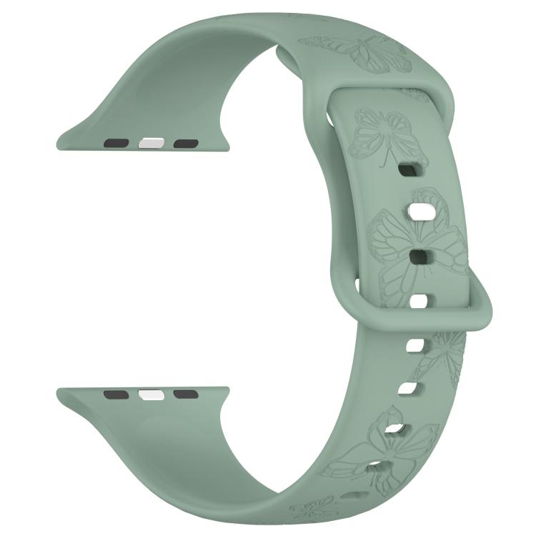 For Apple Watch 42mm / 41mm / 40mm / 38mm Kalebol 8-shaped Buckle Butterfly Embossed Silicone Watch Band(Olive Green)