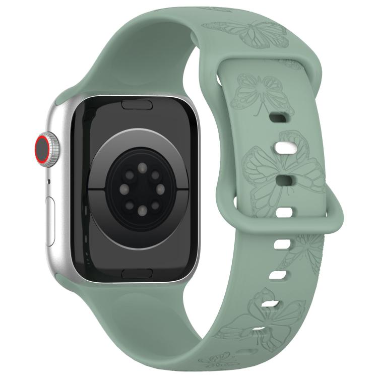 For Apple Watch 42mm / 41mm / 40mm / 38mm Kalebol 8-shaped Buckle Butterfly Embossed Silicone Watch Band(Olive Green)