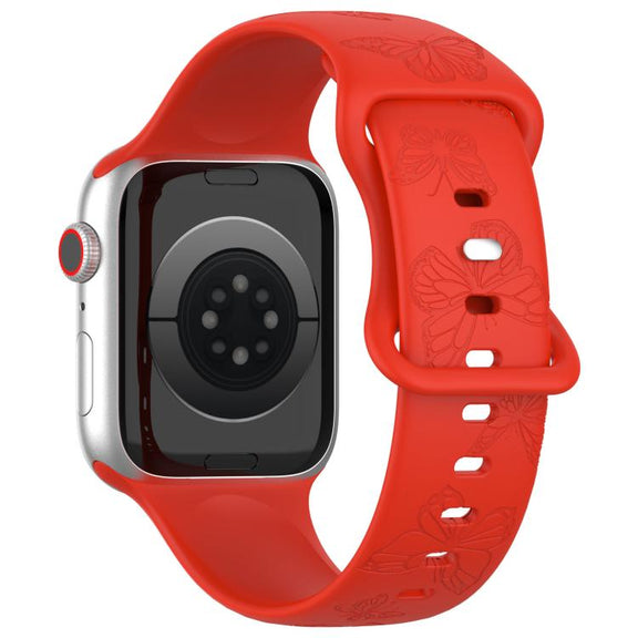 For Apple Watch 42mm / 41mm / 40mm / 38mm Kalebol 8-shaped Buckle Butterfly Embossed Silicone Watch Band(Red)
