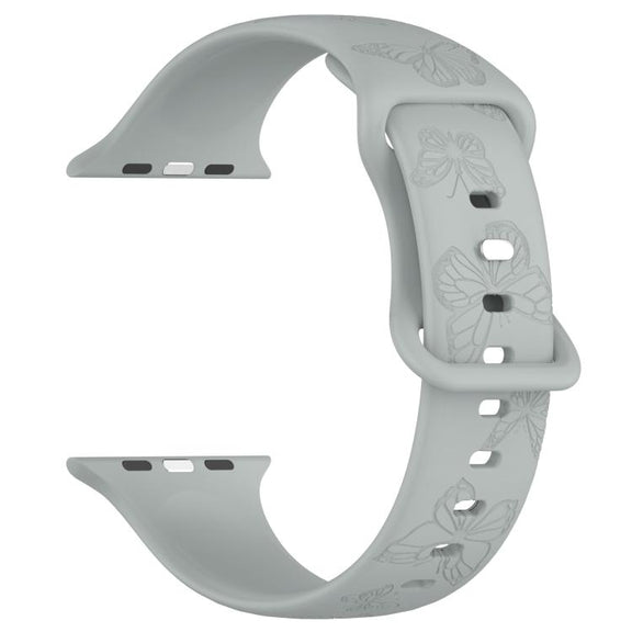 For Apple Watch 42mm / 41mm / 40mm / 38mm Kalebol 8-shaped Buckle Butterfly Embossed Silicone Watch Band(Grey)