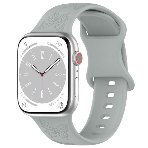 For Apple Watch 42mm / 41mm / 40mm / 38mm Kalebol 8-shaped Buckle Butterfly Embossed Silicone Watch Band(Grey)