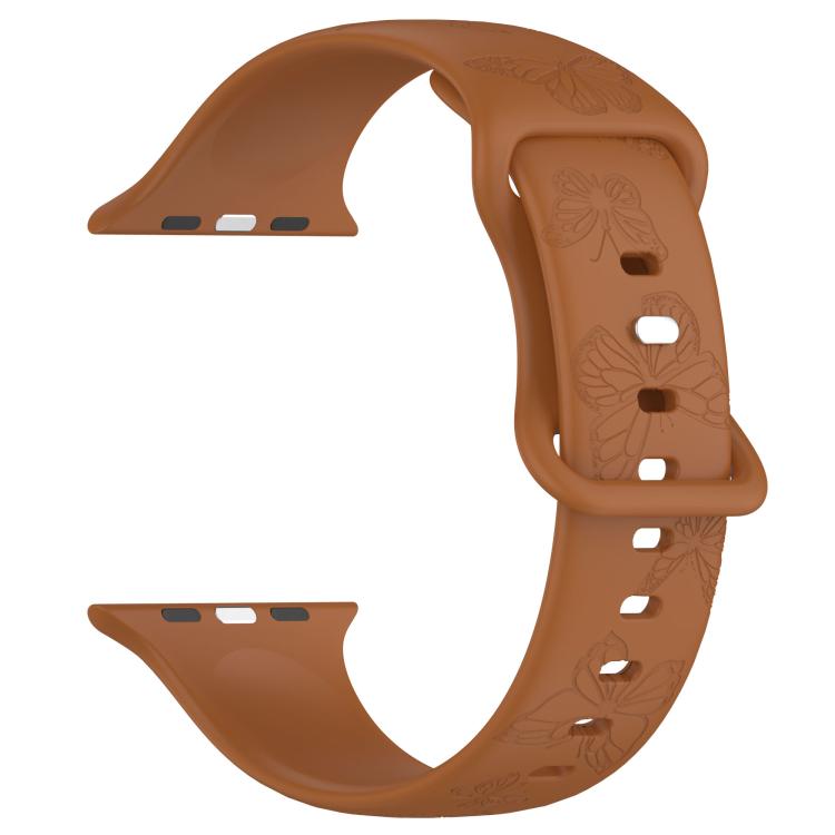 For Apple Watch 42mm / 41mm / 40mm / 38mm Kalebol 8-shaped Buckle Butterfly Embossed Silicone Watch Band(Coffee)