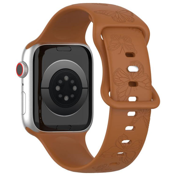 For Apple Watch 42mm / 41mm / 40mm / 38mm Kalebol 8-shaped Buckle Butterfly Embossed Silicone Watch Band(Coffee)