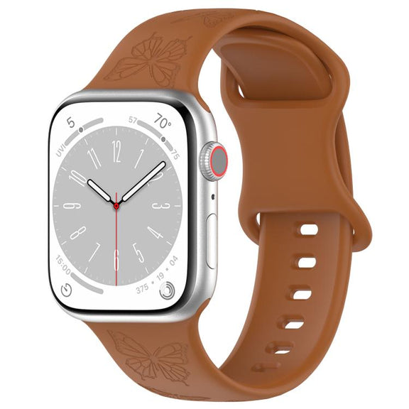 For Apple Watch 42mm / 41mm / 40mm / 38mm Kalebol 8-shaped Buckle Butterfly Embossed Silicone Watch Band(Coffee)