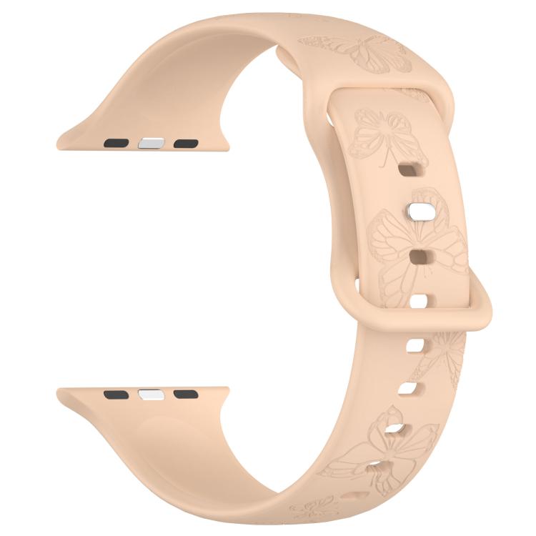For Apple Watch 42mm / 41mm / 40mm / 38mm Kalebol 8-shaped Buckle Butterfly Embossed Silicone Watch Band(Milk Tea)