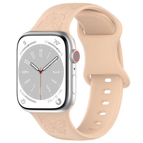 For Apple Watch 42mm / 41mm / 40mm / 38mm Kalebol 8-shaped Buckle Butterfly Embossed Silicone Watch Band(Milk Tea)