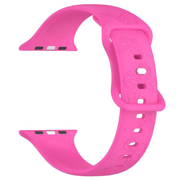 For Apple Watch 42mm / 41mm / 40mm / 38mm Kalebol 8-shaped Buckle Butterfly Embossed Silicone Watch Band(Hot Pink)