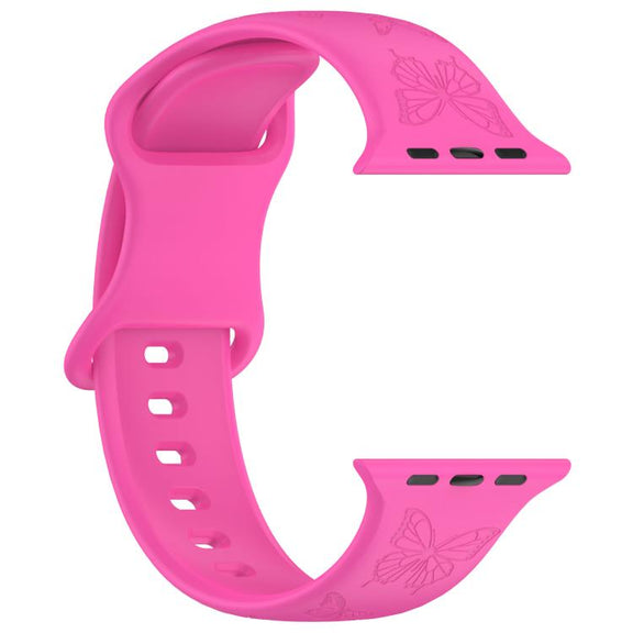 For Apple Watch 42mm / 41mm / 40mm / 38mm Kalebol 8-shaped Buckle Butterfly Embossed Silicone Watch Band(Hot Pink)