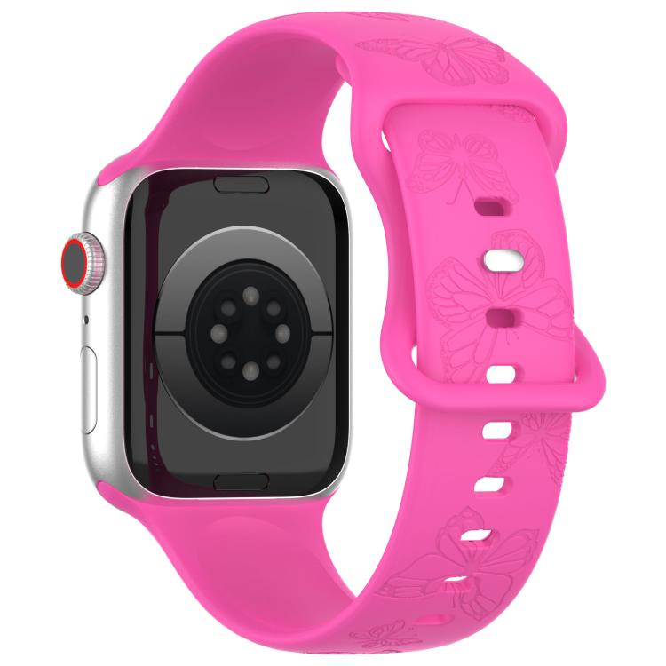 For Apple Watch 42mm / 41mm / 40mm / 38mm Kalebol 8-shaped Buckle Butterfly Embossed Silicone Watch Band(Hot Pink)