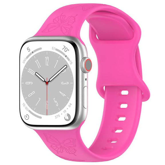 For Apple Watch 42mm / 41mm / 40mm / 38mm Kalebol 8-shaped Buckle Butterfly Embossed Silicone Watch Band(Hot Pink)