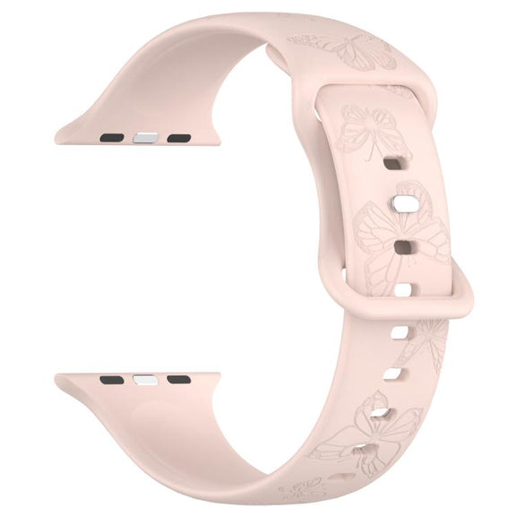 For Apple Watch 42mm / 41mm / 40mm / 38mm Kalebol 8-shaped Buckle Butterfly Embossed Silicone Watch Band(Sand Pink)