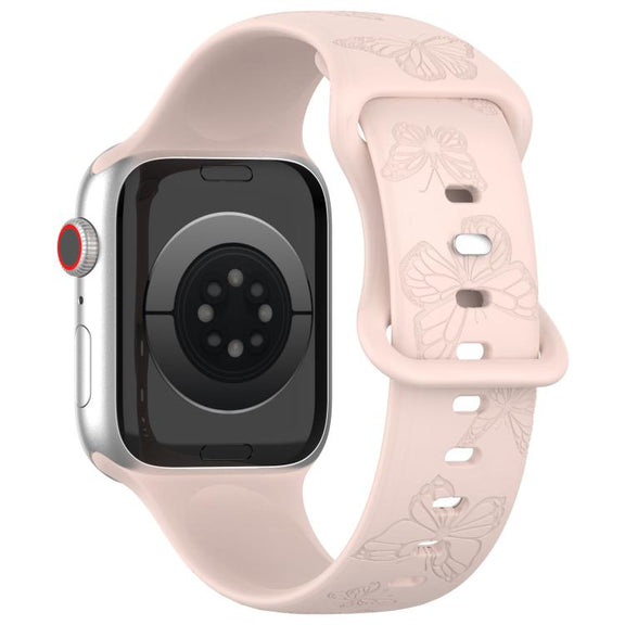 For Apple Watch 42mm / 41mm / 40mm / 38mm Kalebol 8-shaped Buckle Butterfly Embossed Silicone Watch Band(Sand Pink)