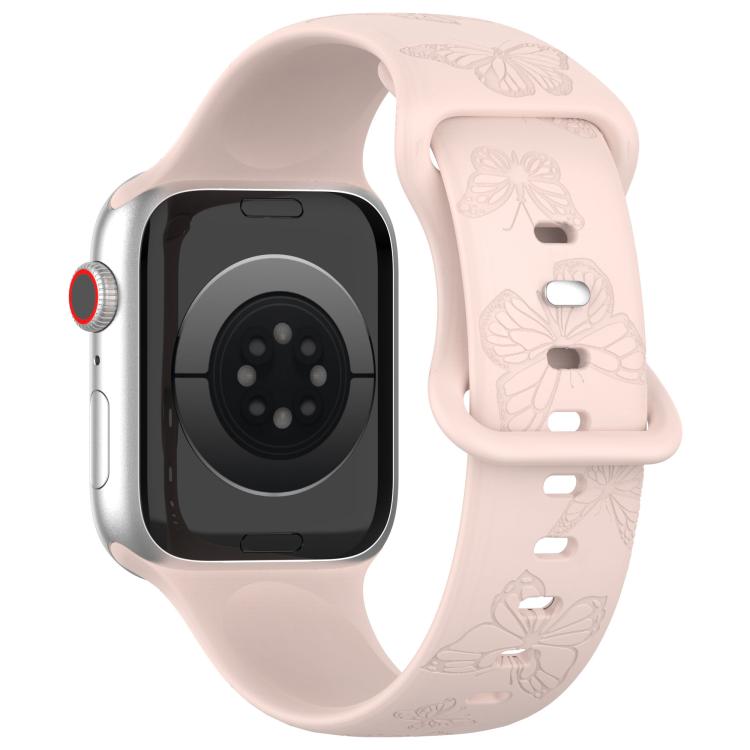 For Apple Watch 42mm / 41mm / 40mm / 38mm Kalebol 8-shaped Buckle Butterfly Embossed Silicone Watch Band(Sand Pink)