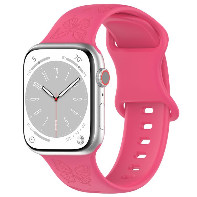For Apple Watch 42mm / 41mm / 40mm / 38mm Kalebol 8-shaped Buckle Butterfly Embossed Silicone Watch Band(Peach Red)