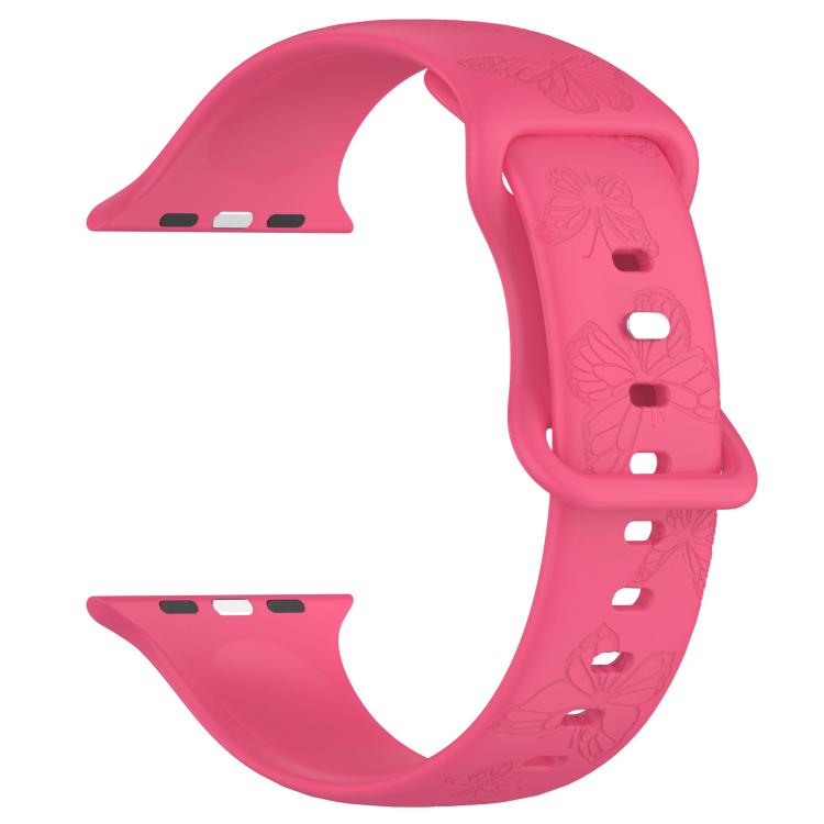 For Apple Watch 42mm / 41mm / 40mm / 38mm Kalebol 8-shaped Buckle Butterfly Embossed Silicone Watch Band(Peach Red)
