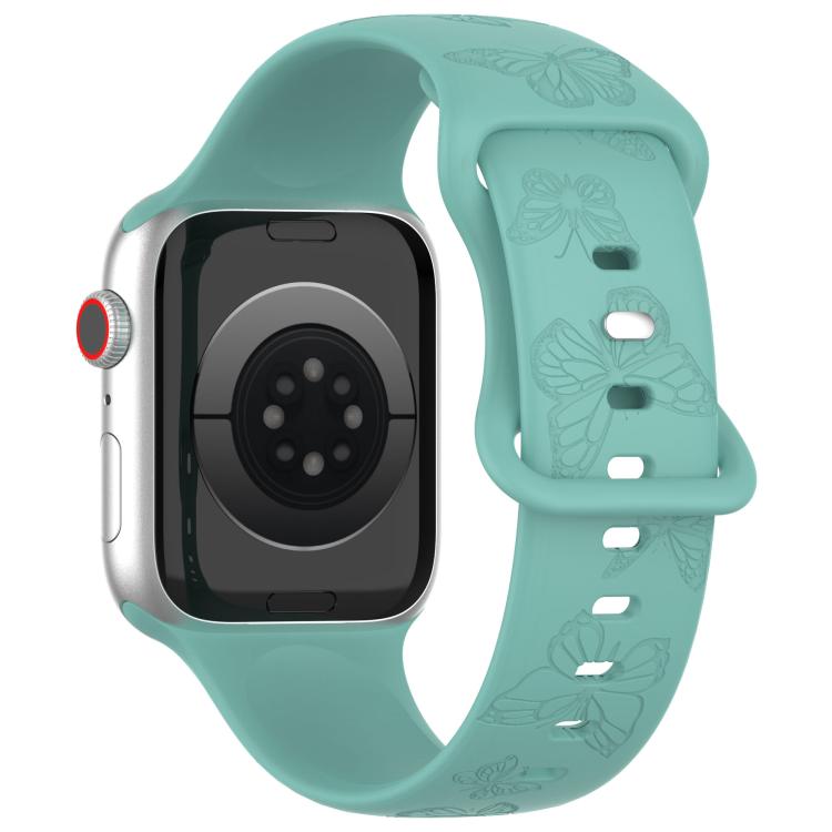 For Apple Watch 42mm / 41mm / 40mm / 38mm Kalebol 8-shaped Buckle Butterfly Embossed Silicone Watch Band(Cactus Green)