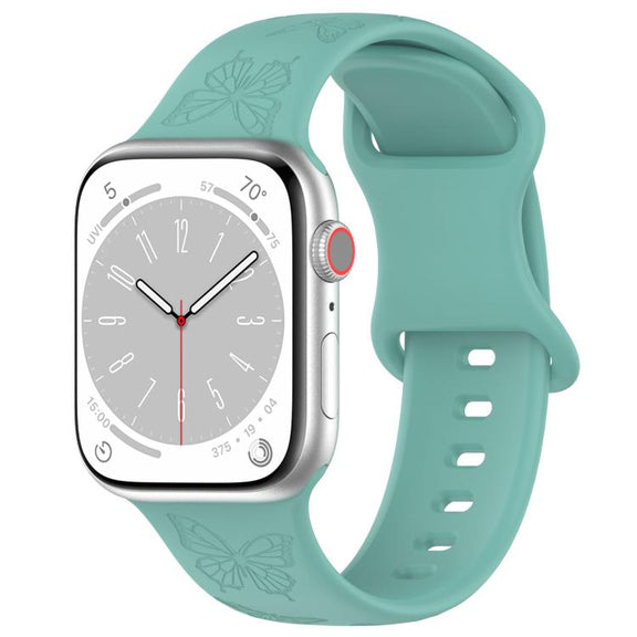 For Apple Watch 42mm / 41mm / 40mm / 38mm Kalebol 8-shaped Buckle Butterfly Embossed Silicone Watch Band(Cactus Green)
