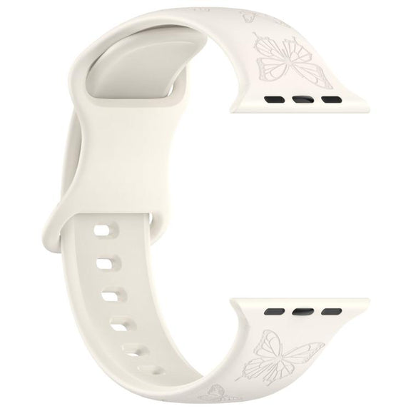 For Apple Watch 42mm / 41mm / 40mm / 38mm Kalebol 8-shaped Buckle Butterfly Embossed Silicone Watch Band(Starlight)