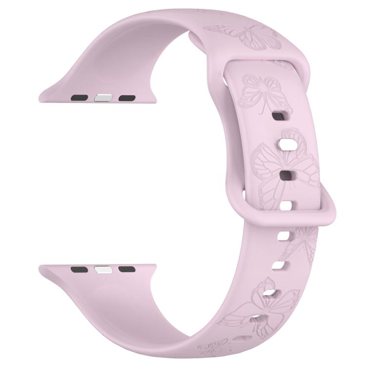 For Apple Watch 42mm / 41mm / 40mm / 38mm Kalebol 8-shaped Buckle Butterfly Embossed Silicone Watch Band(Lavender)