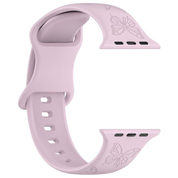 For Apple Watch 42mm / 41mm / 40mm / 38mm Kalebol 8-shaped Buckle Butterfly Embossed Silicone Watch Band(Lavender)