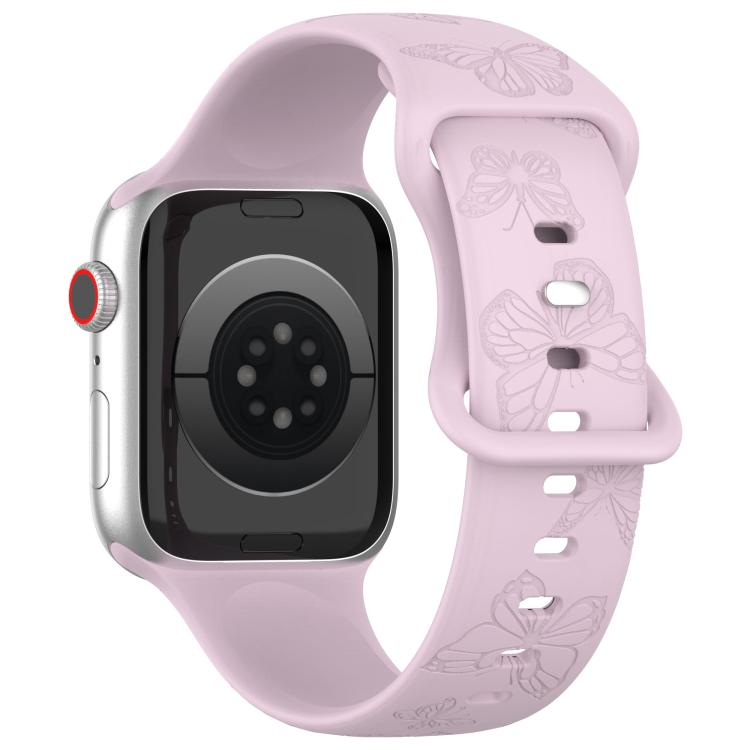 For Apple Watch 42mm / 41mm / 40mm / 38mm Kalebol 8-shaped Buckle Butterfly Embossed Silicone Watch Band(Lavender)