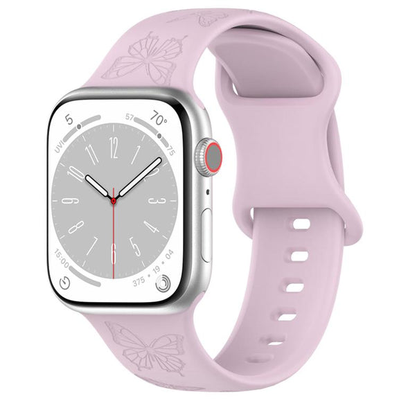 For Apple Watch 42mm / 41mm / 40mm / 38mm Kalebol 8-shaped Buckle Butterfly Embossed Silicone Watch Band(Lavender)