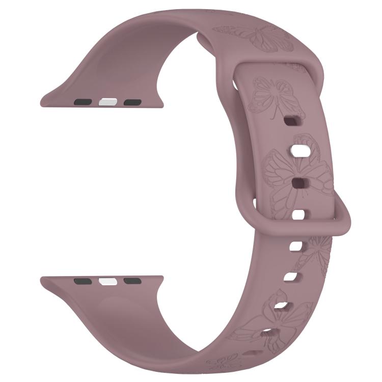 For Apple Watch 42mm / 41mm / 40mm / 38mm Kalebol 8-shaped Buckle Butterfly Embossed Silicone Watch Band(Smoky Purple) - free shipping - PMc TechLife - Order now!