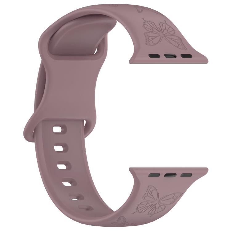 For Apple Watch 42mm / 41mm / 40mm / 38mm Kalebol 8-shaped Buckle Butterfly Embossed Silicone Watch Band(Smoky Purple) - free shipping - PMc TechLife - Order now!