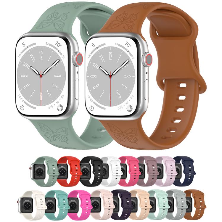 For Apple Watch 42mm / 41mm / 40mm / 38mm Kalebol 8-shaped Buckle Butterfly Embossed Silicone Watch Band(Olive Green) - free shipping - PMc TechLife - Order now!