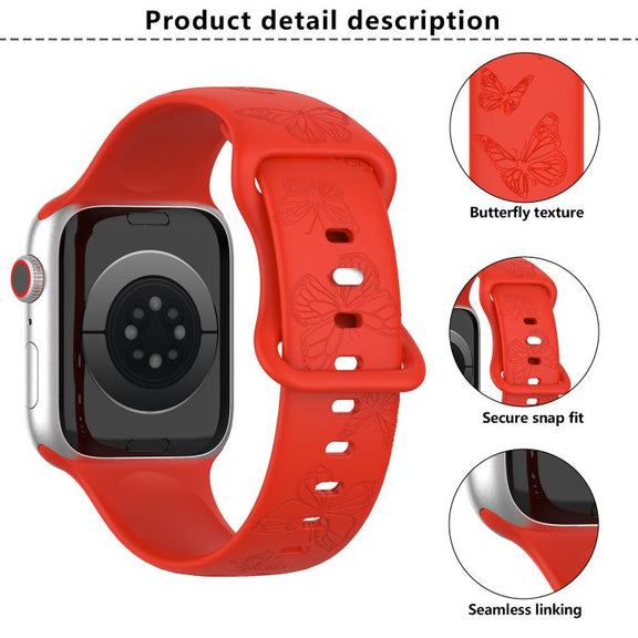 For Apple Watch 46mm / 49mm / 45mm / 44mm Kalebol 8-shaped Buckle Butterfly Embossed Silicone Watch Band(Dark Purple)