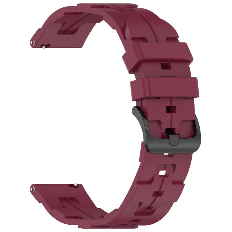 20mm Kalebol Solid Color Black Buckle Round Tail Silicone Watch Band(Wine Red)