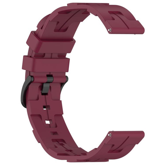 22mm Kalebol Solid Color Black Buckle Round Tail Silicone Watch Band(Wine Red)