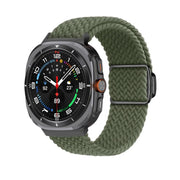 For Samsung Galaxy Watch Ultra 47mm Kalebol Braided Loop Magnetic Black Buckle Watch Band(Dark Olive Green)