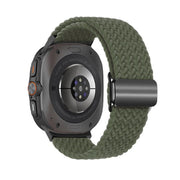 For Samsung Galaxy Watch Ultra 47mm Kalebol Braided Loop Magnetic Black Buckle Watch Band(Dark Olive Green)