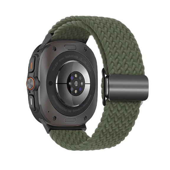 For Samsung Galaxy Watch Ultra 47mm Kalebol Braided Loop Magnetic Black Buckle Watch Band(Dark Olive Green)