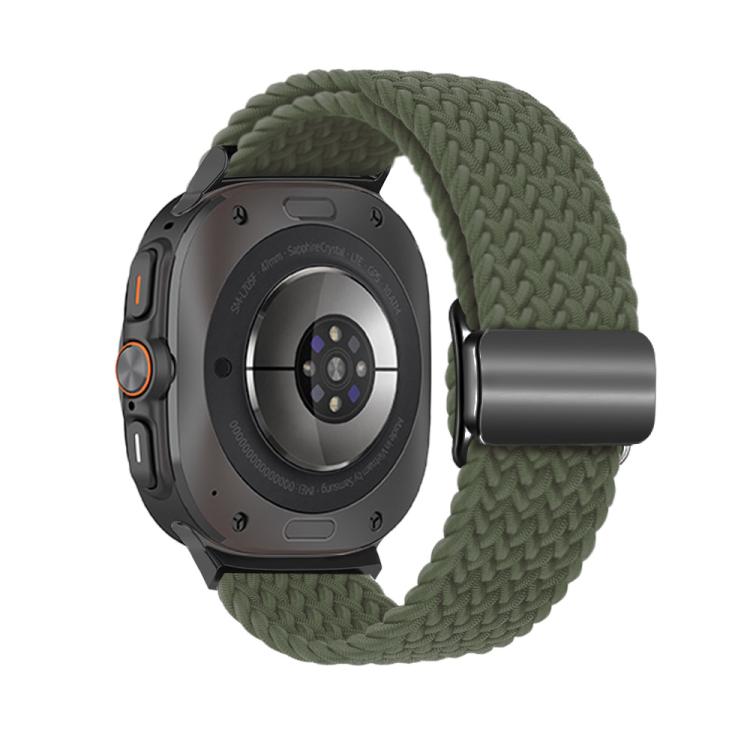 For Samsung Galaxy Watch Ultra 47mm Kalebol Braided Loop Magnetic Black Buckle Watch Band(Dark Olive Green)
